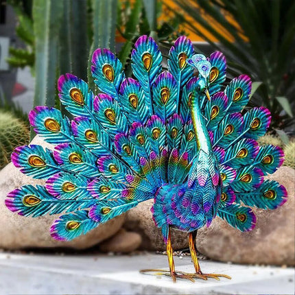 L Size Creative Metal Peacock Art Statue Ornament Craft Home Garden Desktop Table Decor