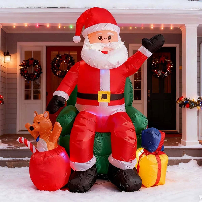 7.5ft Inflatable Santa Claus on Sofa with Gift Box Built-in LED Lights Christmas
