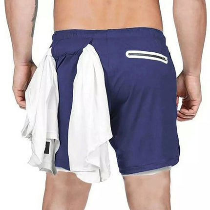 Men Running Shorts 2 in 1 Sports Jogging GYM Fitness Training Quick Dry Breathab Navy