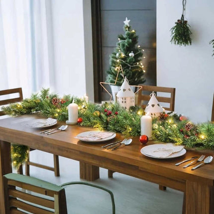 9ft Pre-lit Garland Christmas Decoration Artificial Greenery Pine Flower Flocked