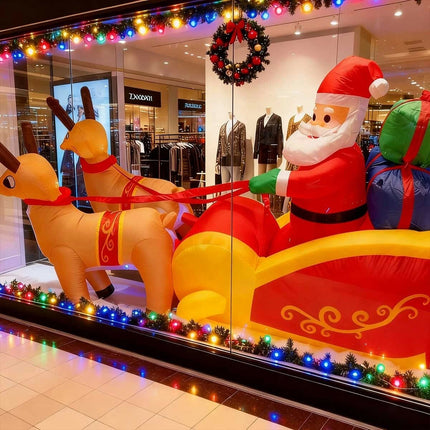 Christmas Inflatables Santa Claus with Two Cute Reindeer LED Lights Outdoor