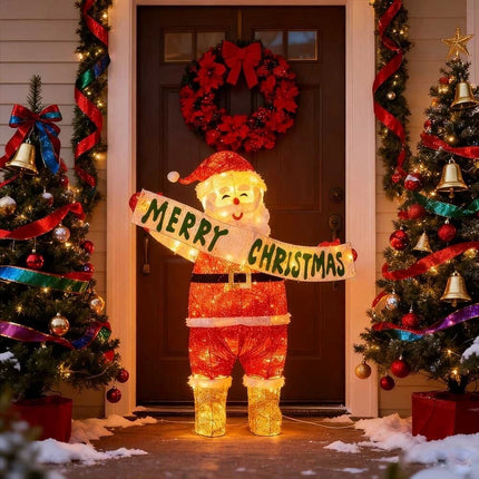 Christmas Decoration Santa with LED Lights Light up Solar Iron Frame Door Decor