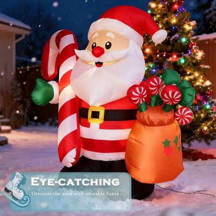 6Ft Inflatable Christmas Cute Fat Santa Claus With LED lights decoration Xmas