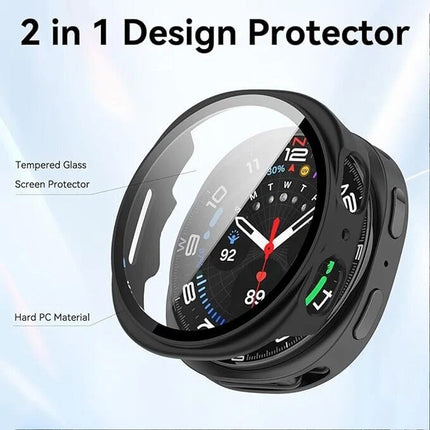 For Samsung Galaxy Watch 8 Case Cover With Glass Screen Protector 44mm Black