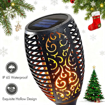2 Pcs Outdoor Solar Flame Lights Fire LED Torch Garden Christmas Decorations Light