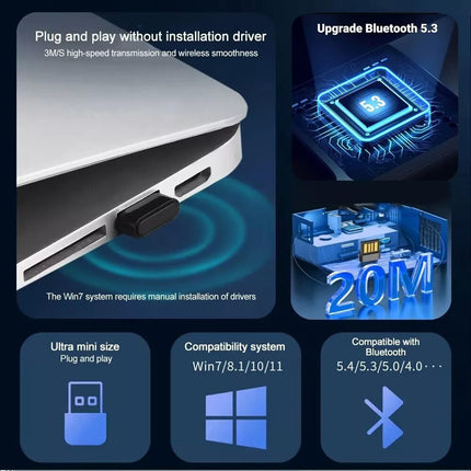 USB Bluetooth 5.3 Dongle Adapter for PC Speaker Wireless Music Audio Receiver