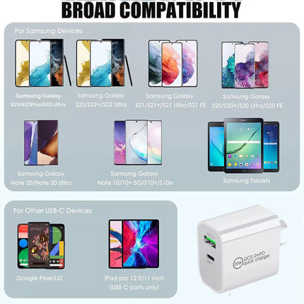 20W PD QC3.0 Fast Charger  Broad Compatibility for USB-C Devices