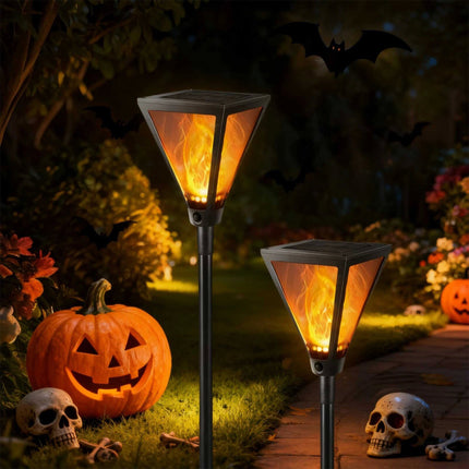 2Pcs Halloween Decoration Solar Outdoor Torch Lights Flickering Garden Light