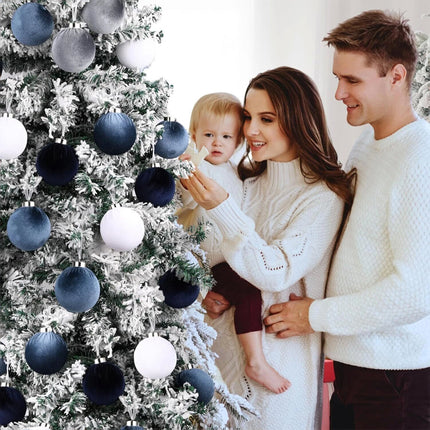 Christmas Tree Ornaments Velvet Balls - Pack of 12Pcs Shatterproof Xmas Bulbs