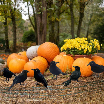 6X Halloween Crows Prop Black Realistic Raven Feathered Décor Spooky Party Home
