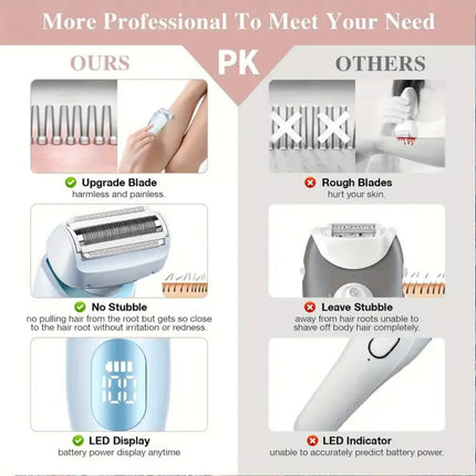 Blue Cordless Womens Electric Shaver Razor - 2-in-1 Gentle & Efficient Hair Trimmer