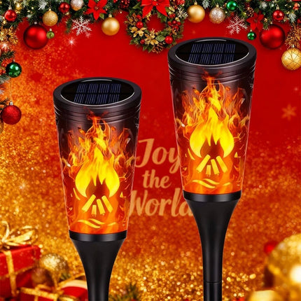 2Pcs Christmas Decoration Outdoor Solar Lights Torch Light Flickering Flame Pathway