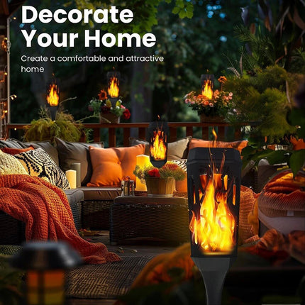 2 Packs Halloween Decoration Outdoor Solar Lights Torch Light Flickering Flame Pathway