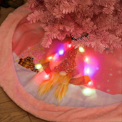 108cm Christmas Pink Felt Cloth LED Light Up Tree Skirt Blanket Party Decoration