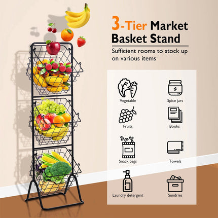 3-Tier Wire Fruit Basket Vegetable Snack Storage Stand Organizer Kitchen
