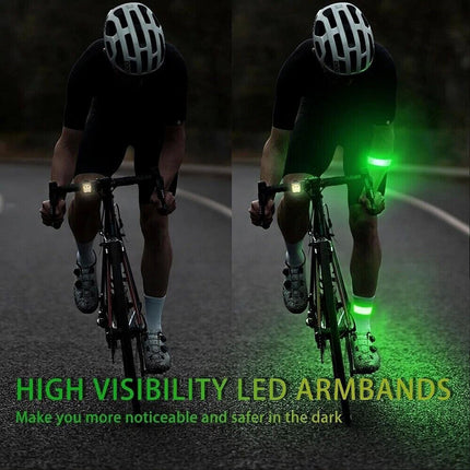 2x LED Armbands Reflective Wrist Band USB Rechargeable for Night Running Cycling