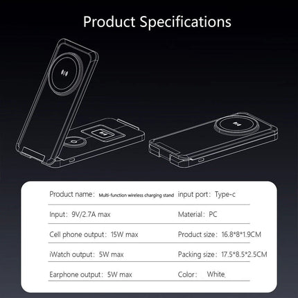 White Foldable Wireless Charger Dock Charging Station For Apple Watch iPhone 16 15