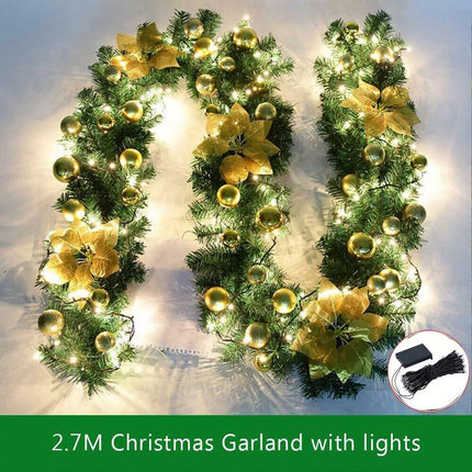 Christmas Garland Artificial Wreath with LED Lights Stairs Home RattanF