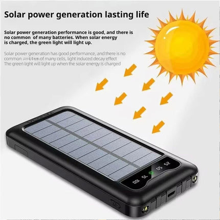 Black 10000mAh Power Bank Portable Charger Built-in Cables LED Display Powerbank Solar