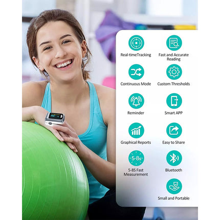 FingerTip Oximeter Bluetooth Heart Rate Blood Oxygen Saturation Monitor with App