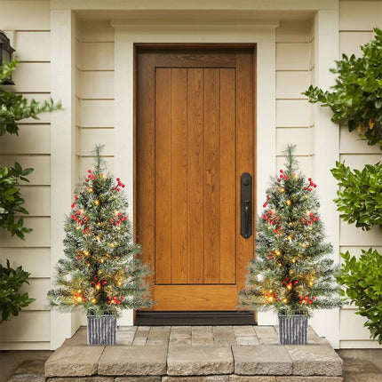1Pcs 90CM Pre-lit Entrance Christmas Tree Potted Seasonal Decoration Tree for Porch