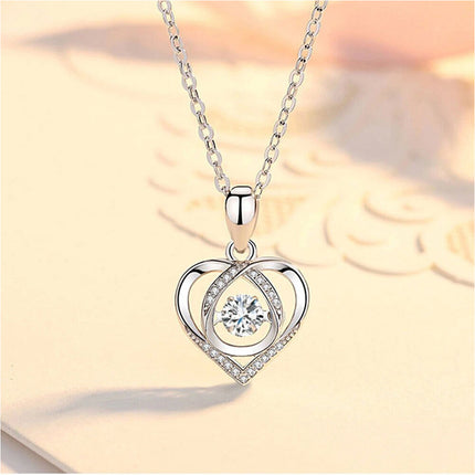 Crystal Silver Love Heart Necklace Chain Pendant Women Jewelry
