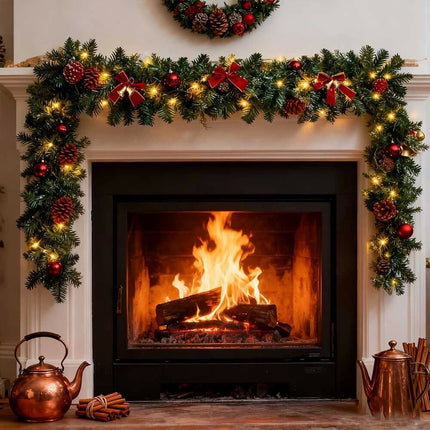 9Ft Pre-Lit Christmas Garland Festive Artificial Decoration with LED Lights
