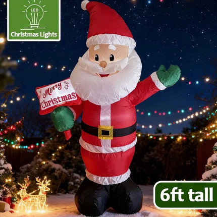 6FT Inflatable Christmas Santa White LED Lights Garden Merry Outdoor Indoor