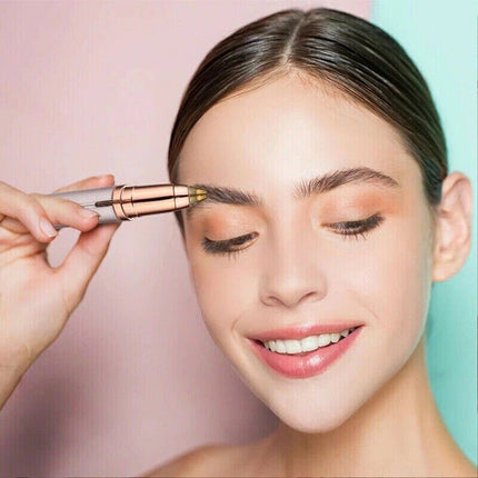 Pink Eyebrow Trimmer Electric Facial Hair Remover Finishing LED Rechargeable Light