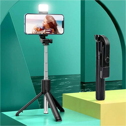 Flexible Tripod Holder Stand Selfie Stick With Bluetooth Remote and Fill Light For Mobile Phone