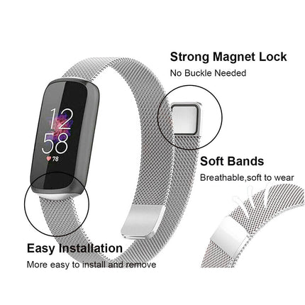 Silver Fitbit Luxe Band Replacement Magnetic Wristband Watch Soft Stainless Steel Strap