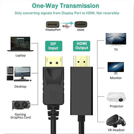 DisplayPort DP to HDMI Cable Male to Male HD 4K 60Hz 1080P Adapter Display Port