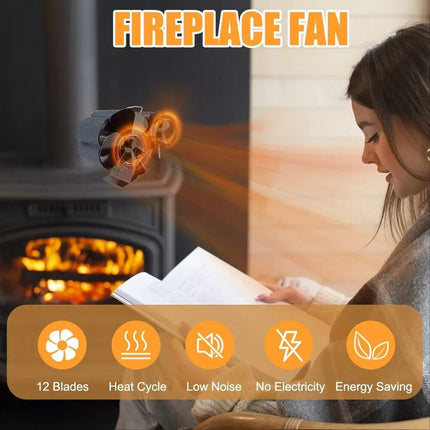 12 Blade Stove Top Fan Eco Heat Powered Wood Burning Log Fire Burner Stove Fan