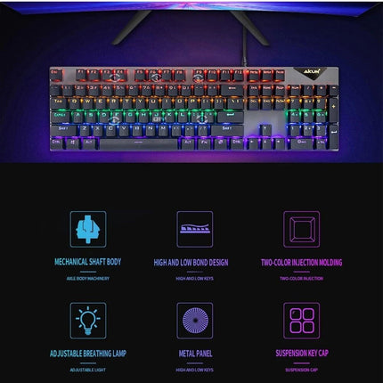 LED Gaming Mechanical Keyboard RGB Backlit USB Wired 104 Keys Blue Switch For PC