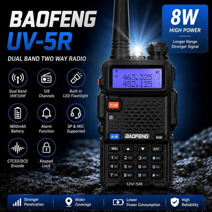 8w LCD Long Range UHF / VHF with Headsets Handheld Two Way Radio Walkie Talkie