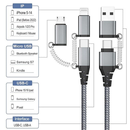 All in one USB Charging Cable Typc C Micro Data Charger Cable iPhone Samsung