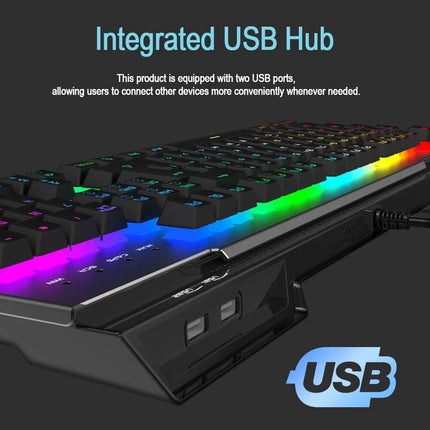 Mechanical Gaming Keyboard With 2 USB HUB Wired RGB Ergonomic Design LED PC MAC