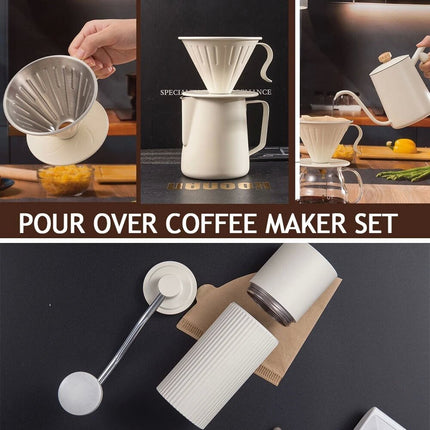 Pour Over Coffee Maker Gift Set Manual Grinder Portable Kettle Hand Bean Filter