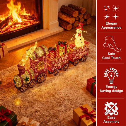 Lighted Christmas Decorations 3 Trains Snowman Light up Front Yard Solar Powered