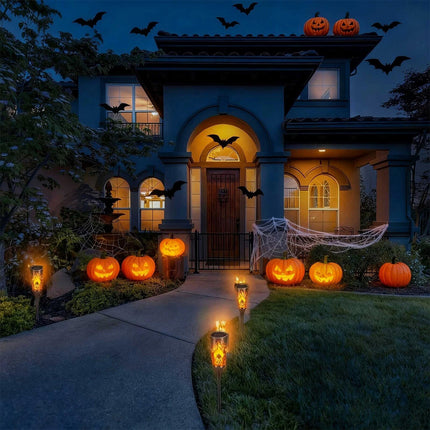 2Pcs Halloween Decoration Outdoor Solar Lights Torch Light Flickering Flame Pathway