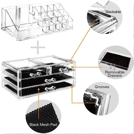 Clear Acrylic Makeup Holder Cosmetic Organiser 4 Drawer Storage Jewellery Box