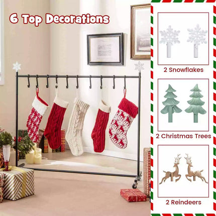 10-Hook Christmas Stocking Holder Stand on Wheels w/ 6 Removable Christmas Decor