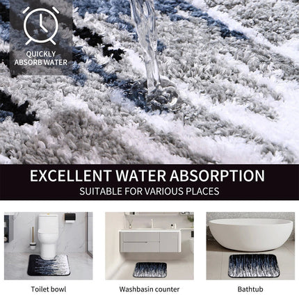 Black 3 Pcs Microfiber Bathroom Rug Shaggy Soft Non-Slip Absorbent Bath Mat Plush