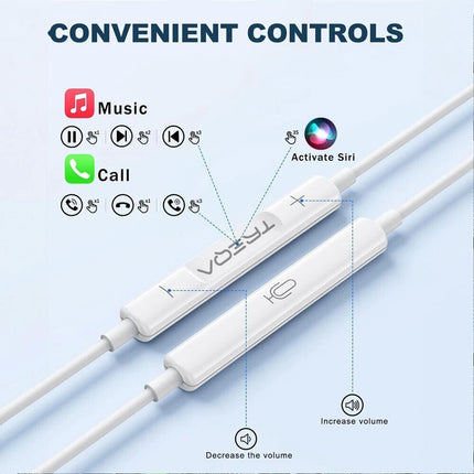 USB Type C Wired Headphones MIC Microphone Earphones For iPhone 15 16 iPad