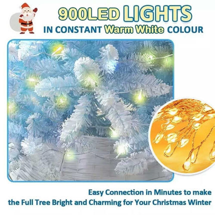 2.1m/1.8m/1.5m Flocked Christmas Tree Xmas Trees Decorations Blue With LED Light
