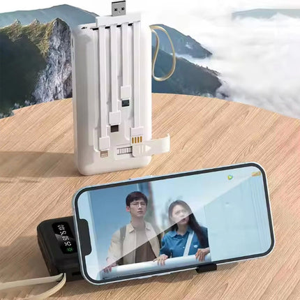 White 10000mAh Solar Power Bank Portable Charger Built-in Cables LED Display Universal