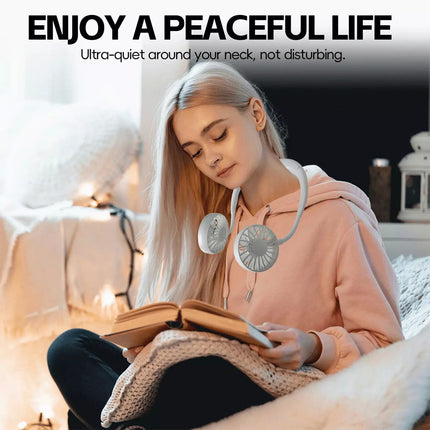 Neck Fan Headphone Design Wearable Portable USB Rechargeable Hand Free Personal