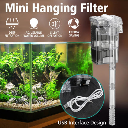 Mini Aquarium Fish Tank Waterfall Hang On External Oxygen Pump Water Filter