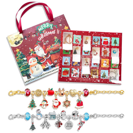 Christmas Advent Calendar Bracelet 24 Days Countdown Calendar DIY Charm Beads Red