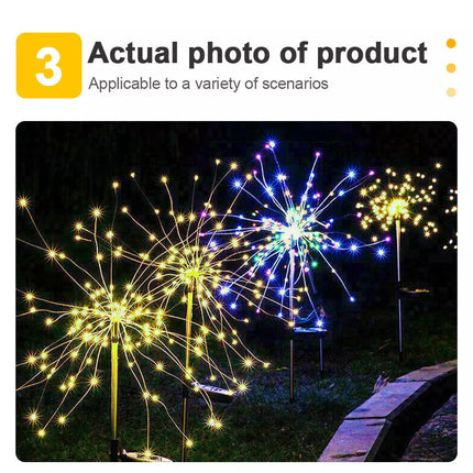 2X Solar Fireworks 150 LED String Lights Fairy Starburst Xmas Garden Night Lamp Multicolor